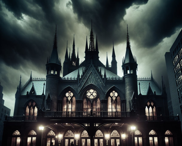 Gothic Castle with Spires Against Overcast Sky