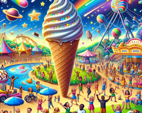 Colorful Carnival Scene with Ice Cream Cone Centerpiece