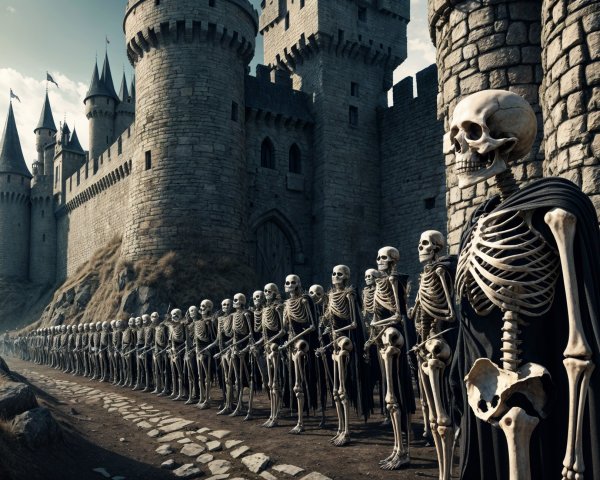 Skeleton Army in Formation by Medieval Castle