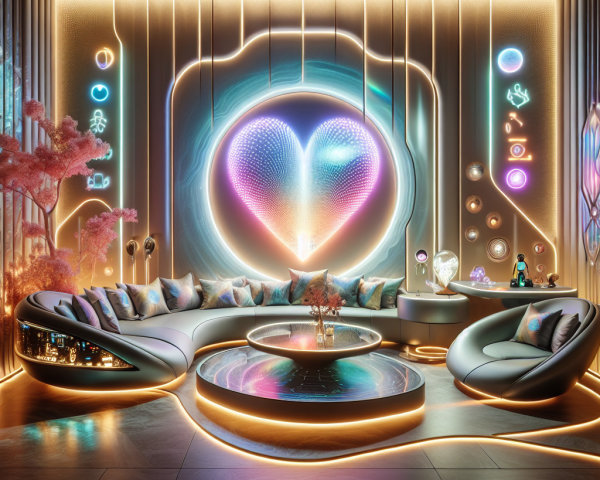 Futuristic Living Room with Neon Lights and Unique Decor