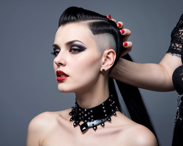 Model with Edgy Hairstyle and Bold Makeup Features