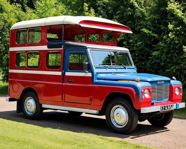 Retro Vehicle with Blue and Red Two-Tone Design