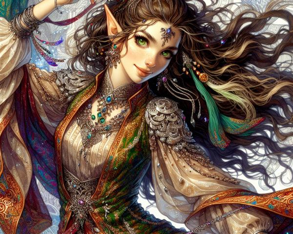 Full-body portrait of a beautiful female elf in fantasy setting