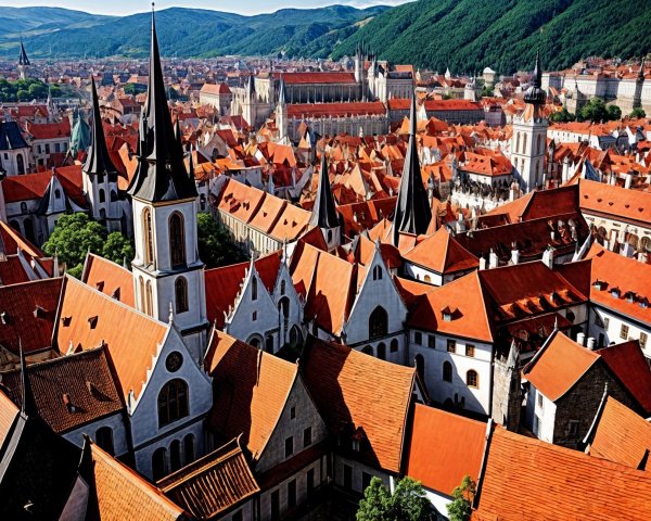 Panoramic View of a Picturesque Town with Red Roofs