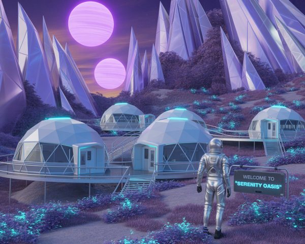 Alien Landscape with Futuristic Geodesic Domes