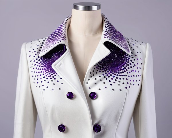 Elegant white jacket with purple embellished collar