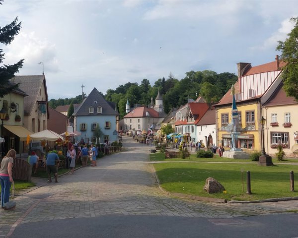 Old Town Square with Cobblestones and Colorful Buildings