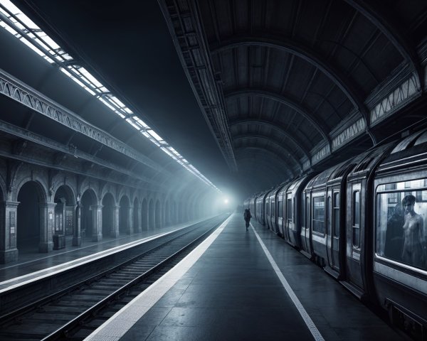 Dimly Lit Subway Station with Intricate Archway Design