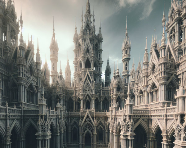 Fantasy Castle Complex with Intricate Architecture