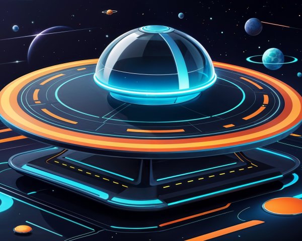 Futuristic Flying Saucer Above High-Tech Platform
