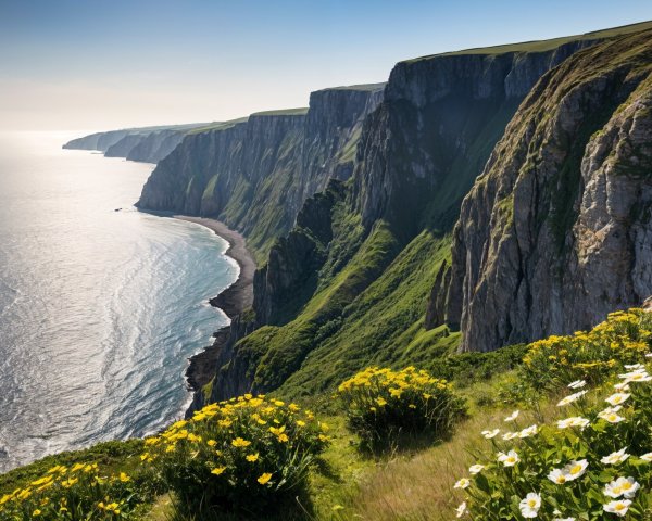 Coastal Landscape with Cliffs and Wildflower Meadows