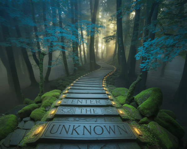 Winding Stone Path in a Mystical Forest Scene