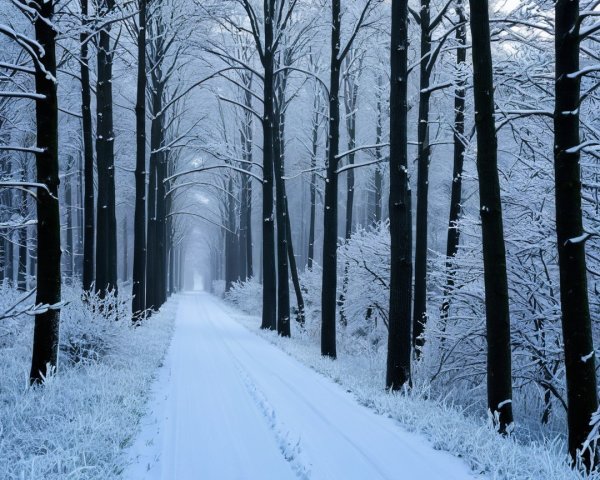 Serene Winter Landscape with Snow-Covered Path