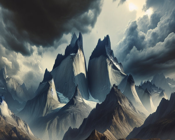 Dramatic Landscape of Jagged Mountains and Glacier