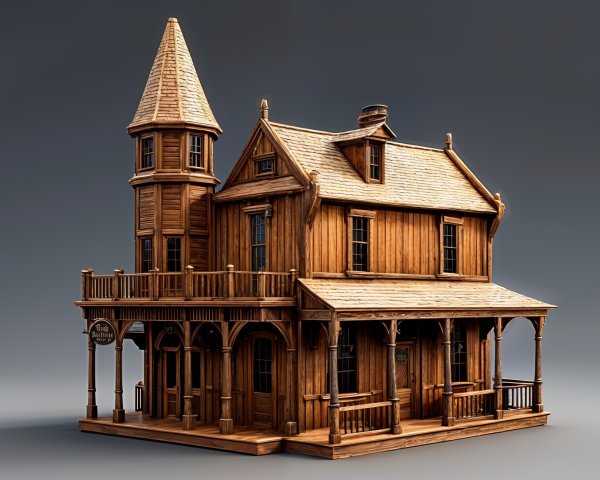 Intricately Designed Wooden House with Turret and Porch