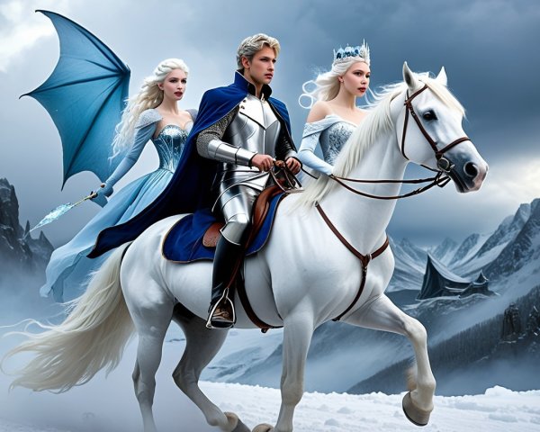 Icy Landscape with Knight and Enchanting Figures