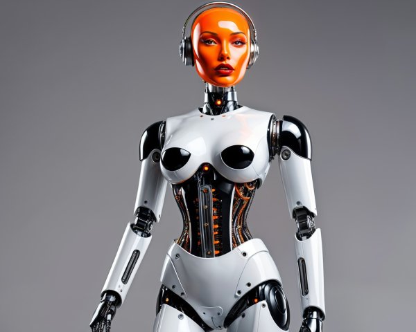 Futuristic humanoid robot with metallic design elements