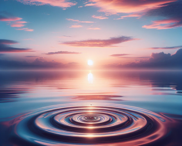 Serene Sunset Reflected on Tranquil Water Surface