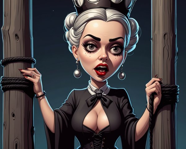 Digital Illustration of Woman in Black Dress and Crown