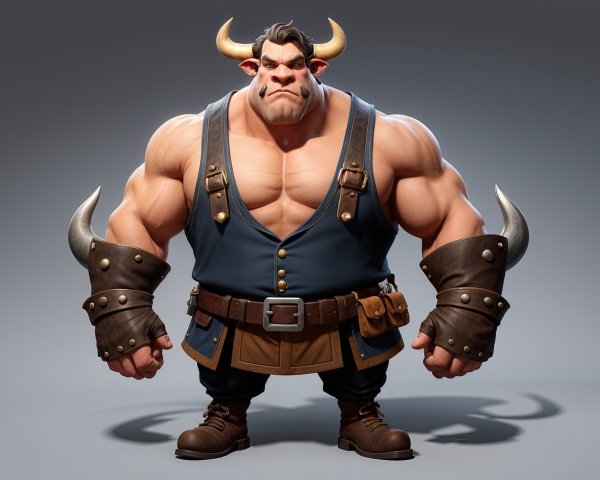 Muscular Bull-Like Character with Robust Physique