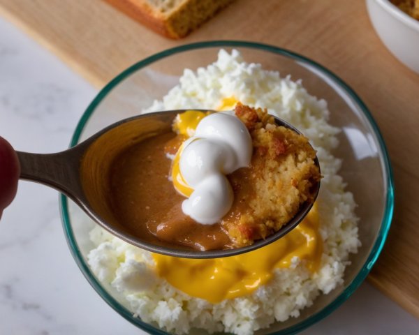 Close-Up of Spoon with Food and Glass Bowl on Countertop