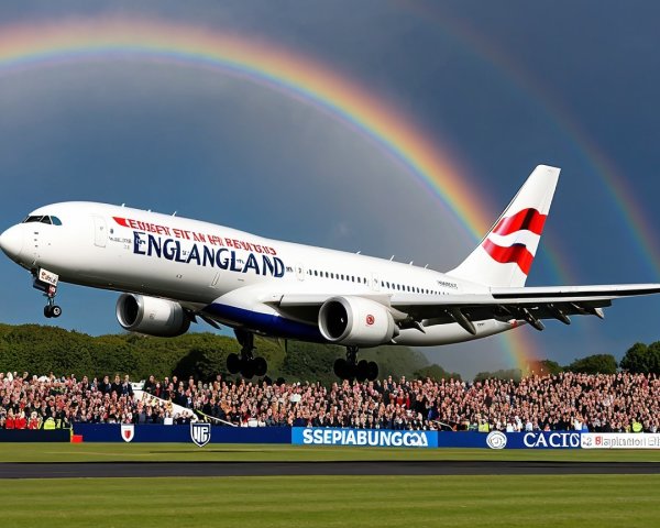 British Airways Plane with England Livery and Rainbow
