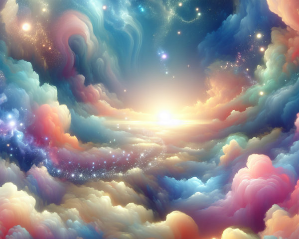 Vibrant Cosmic Scene with Swirling Clouds and Stars