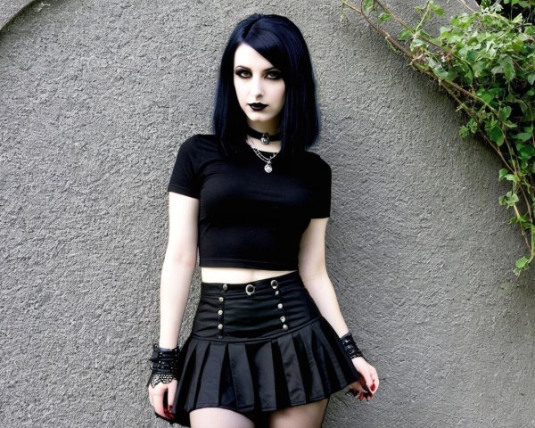 Young Woman in Gothic Style Against Gray Wall