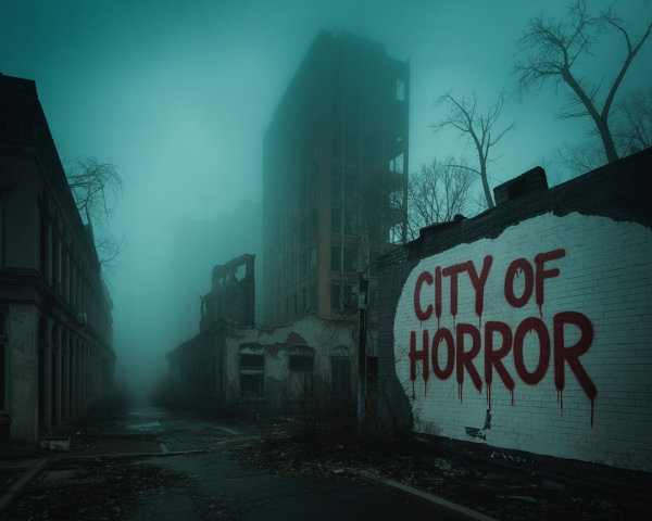 Desolate Urban Scene in Fog with Eerie Atmosphere