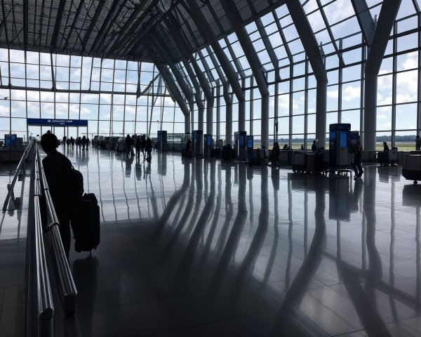Spacious Airport Terminal with High Glass Ceilings