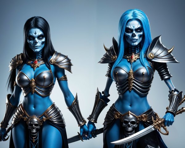 Fierce Warriors with Blue Skin and Ornate Armor