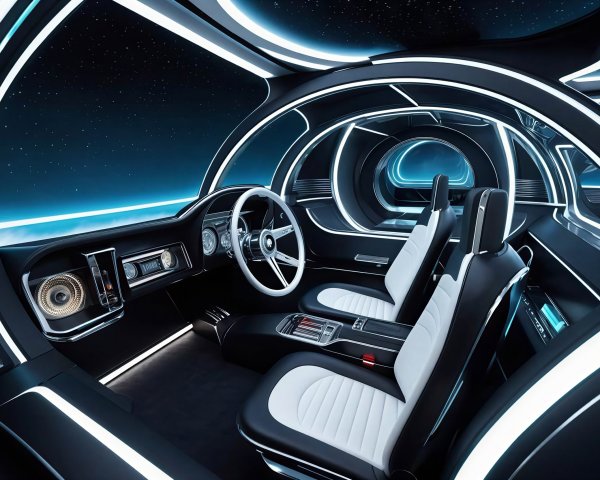 Futuristic Car Interior in Black and White 3D Design