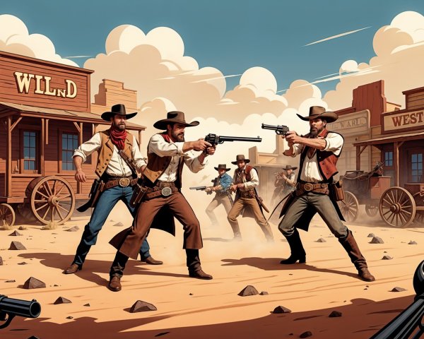 Wild West Showdown in a Dusty Street Scene