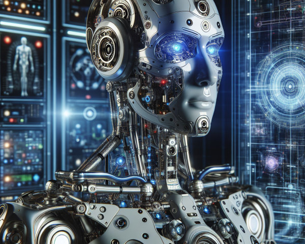 Futuristic Humanoid Robot in High-Tech Environment