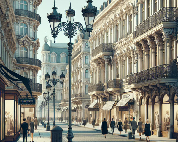 Charming street with ornate buildings and boutiques