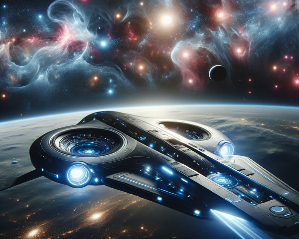 Futuristic Spaceship in Cosmic Galaxy Scene
