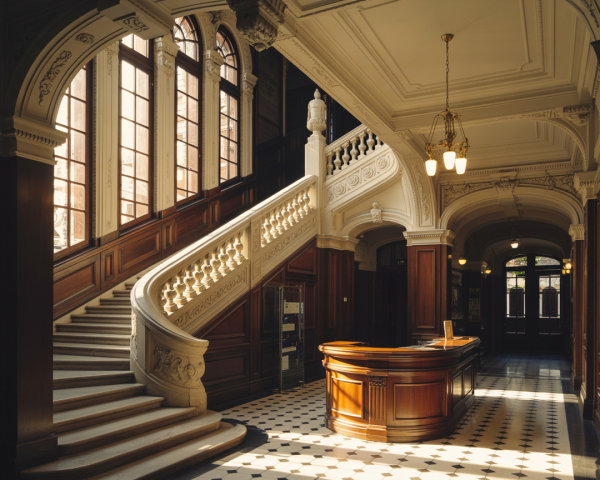 Grand Interior with Sweeping Staircase and Elegant Details
