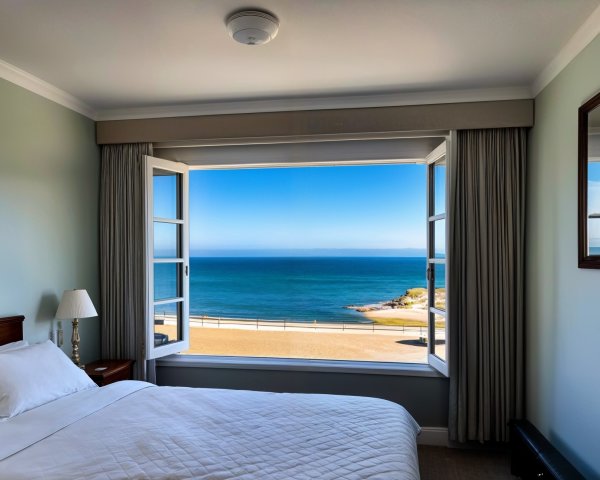 Serene Bedroom with Ocean View and Natural Light