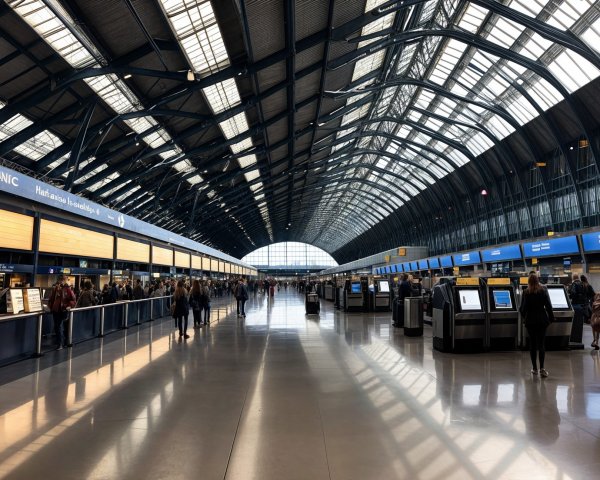 Spacious Airport Terminal with High Ceilings and Windows