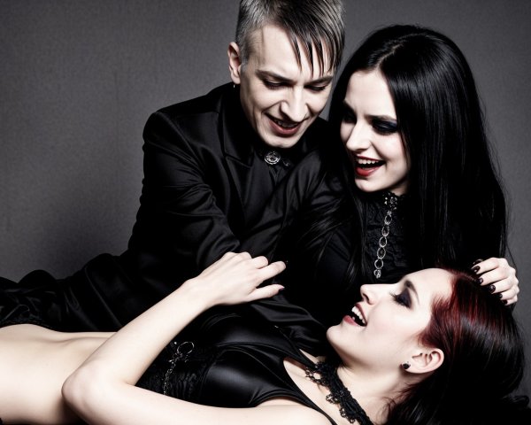 Gothic Aesthetic Group Portrait with Joyful Expressions