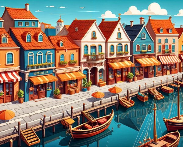 Charming Waterfront Scene with Colorful Buildings
