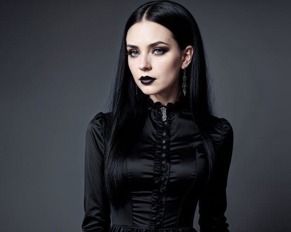Gothic Aesthetic in Elegant Black Dress and Makeup