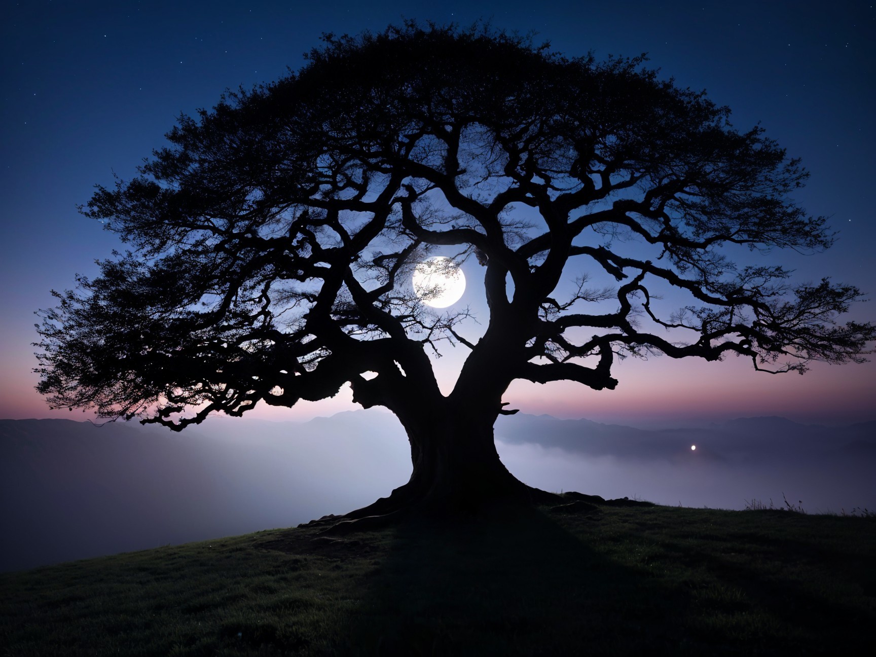 Majestic Tree Silhouetted Against Twilight Sky