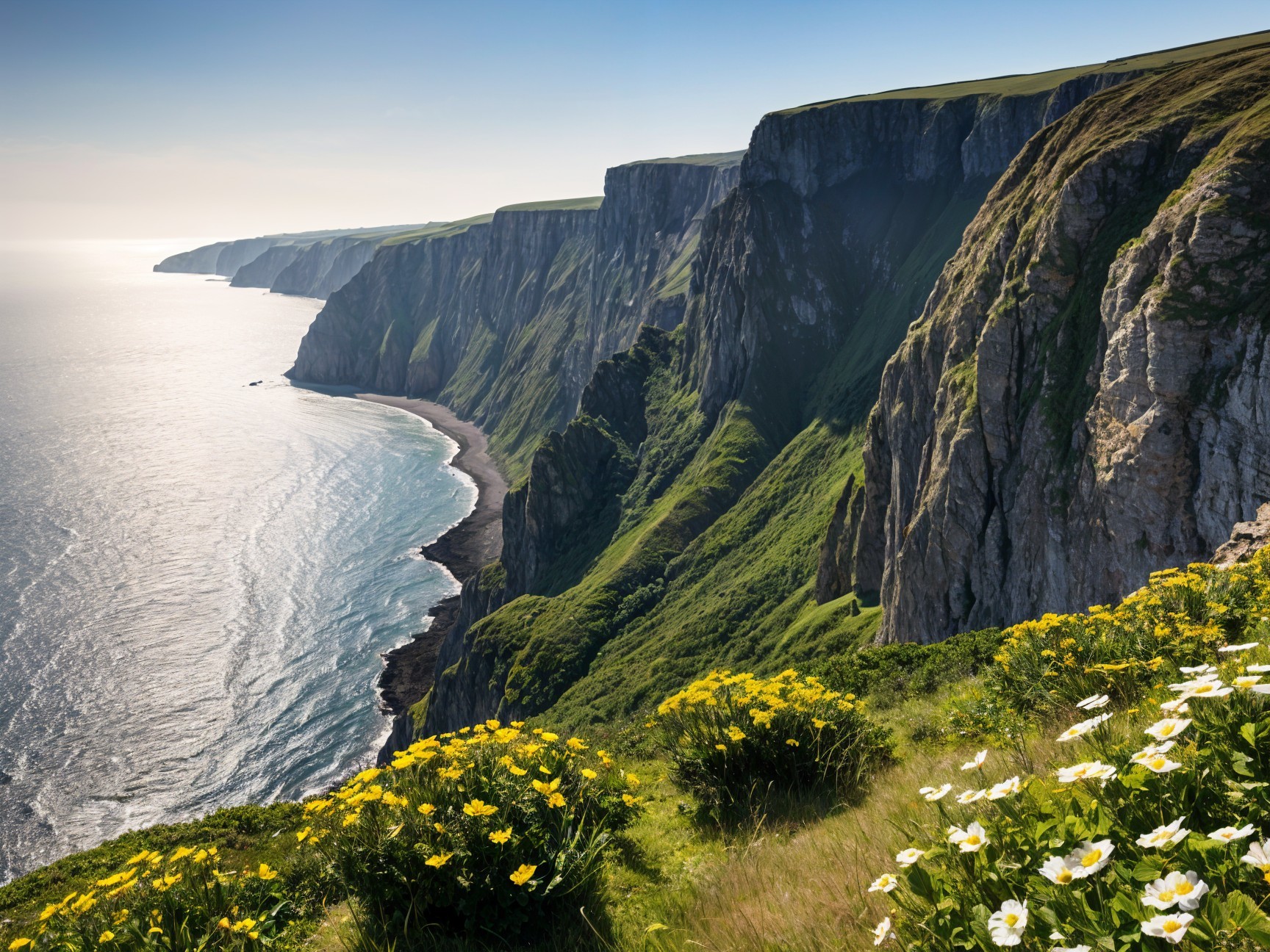 Coastal Landscape with Cliffs and Wildflower Meadows