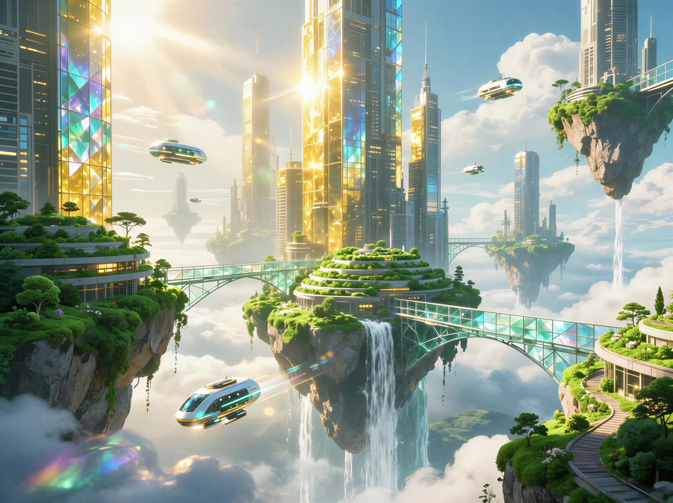 Futuristic Cityscape with Floating Islands and Skyscrapers