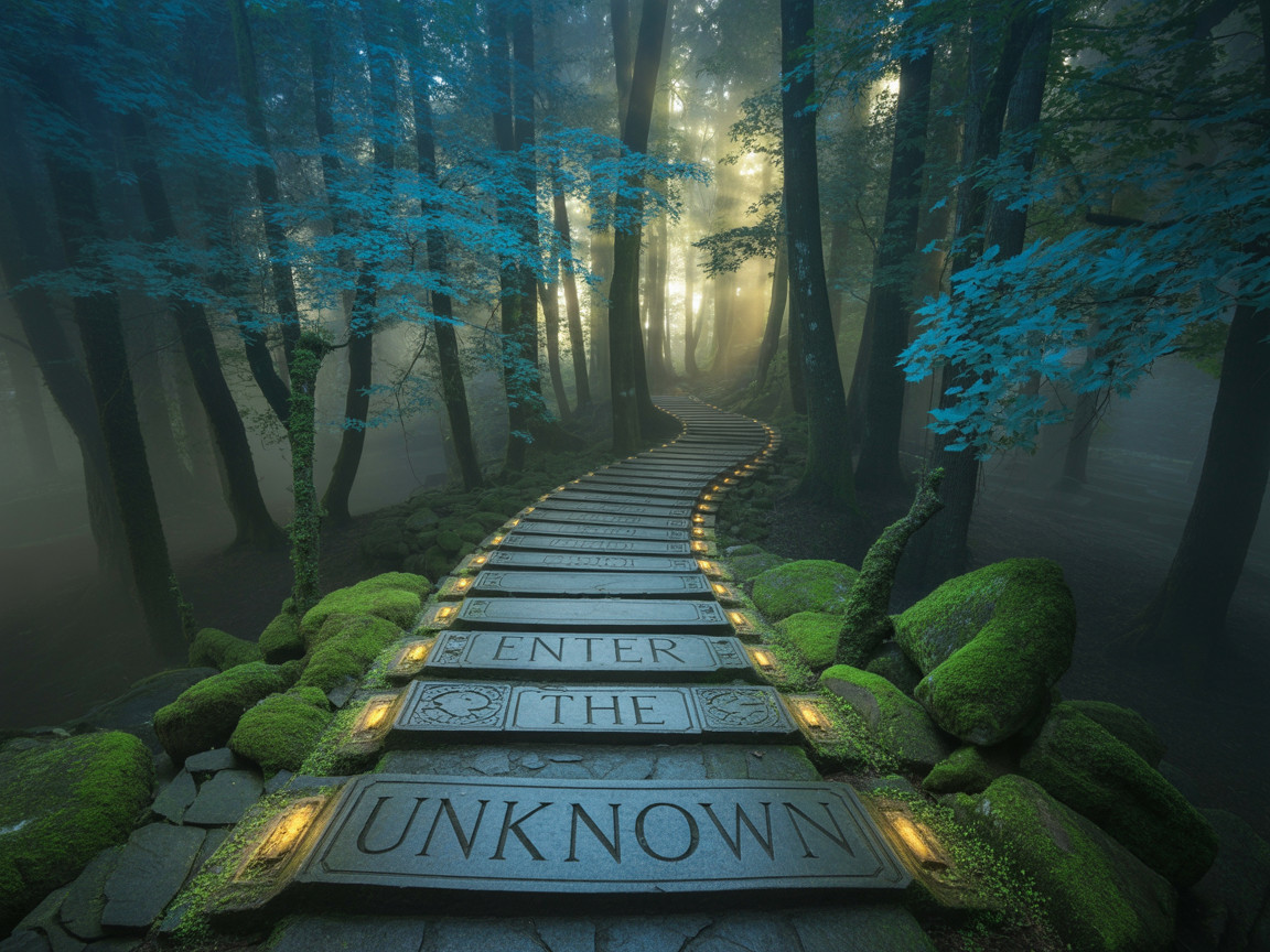 Winding Stone Path in a Mystical Forest Scene