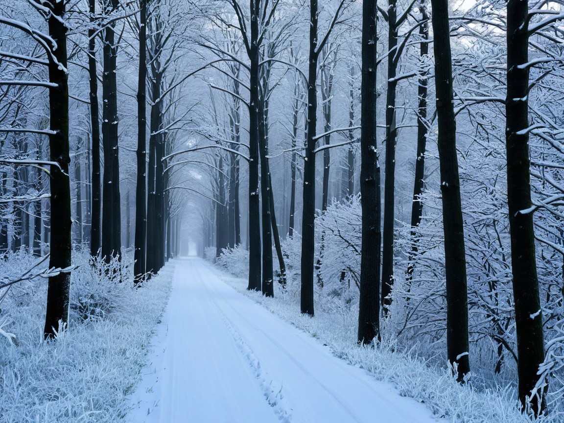 Serene Winter Landscape with Snow-Covered Path