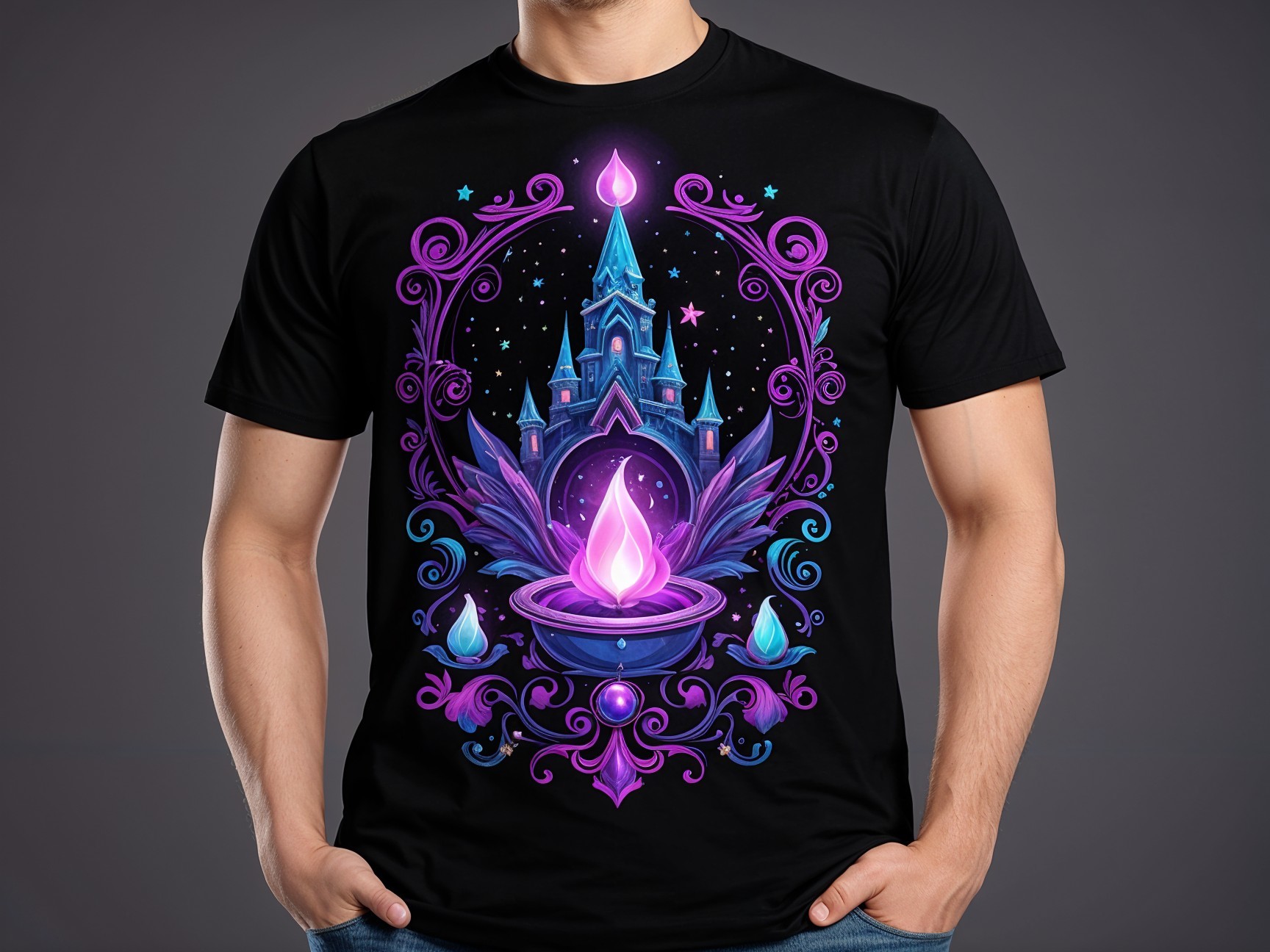 Mystical Castle T-Shirt with Vibrant Design Elements