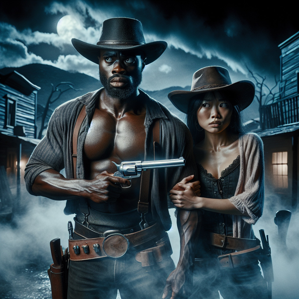 Dramatic Moonlit Scene in Vintage Western Town