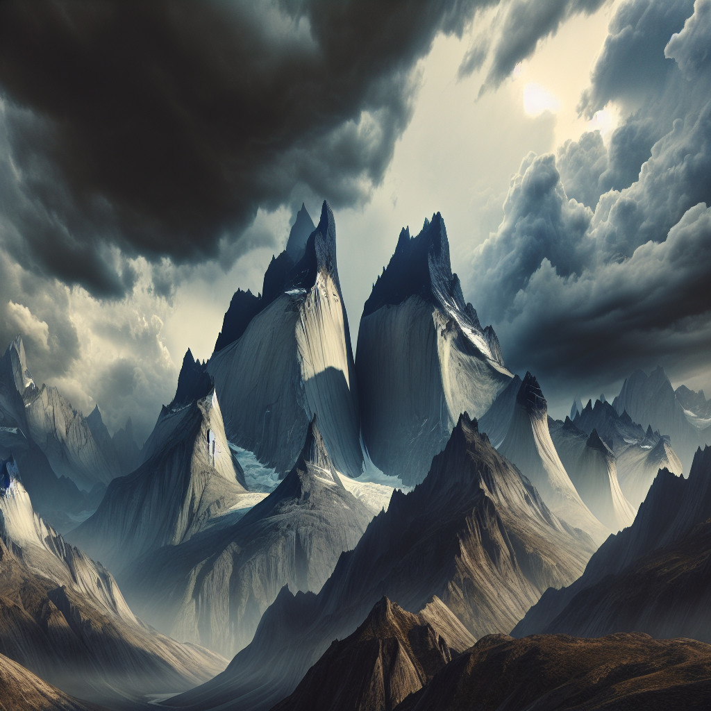 Dramatic Landscape of Jagged Mountains and Glacier